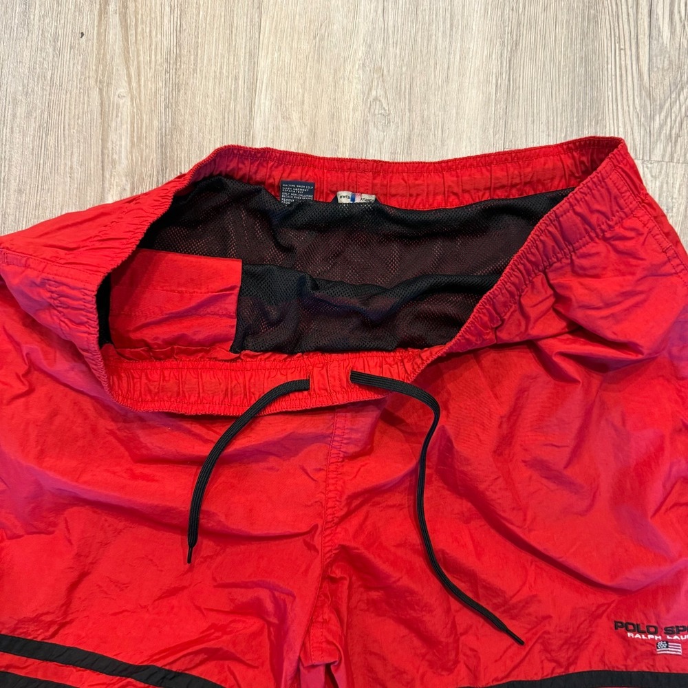 Vintage Polo Sport Ralph Lauren Mens Large Nylon Lined Swim Trunks Red - Picture 3 of 9